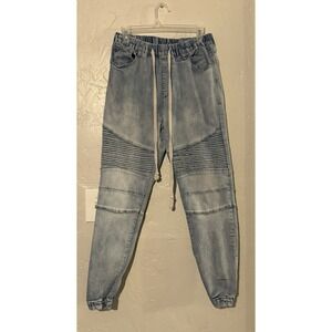 Victorious Men's 36"w X 30"L Distressed Biker Denim Jogger Pants Moto jeans